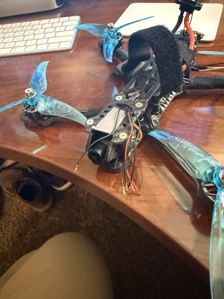 Drone Project prototype airframe on a workbench