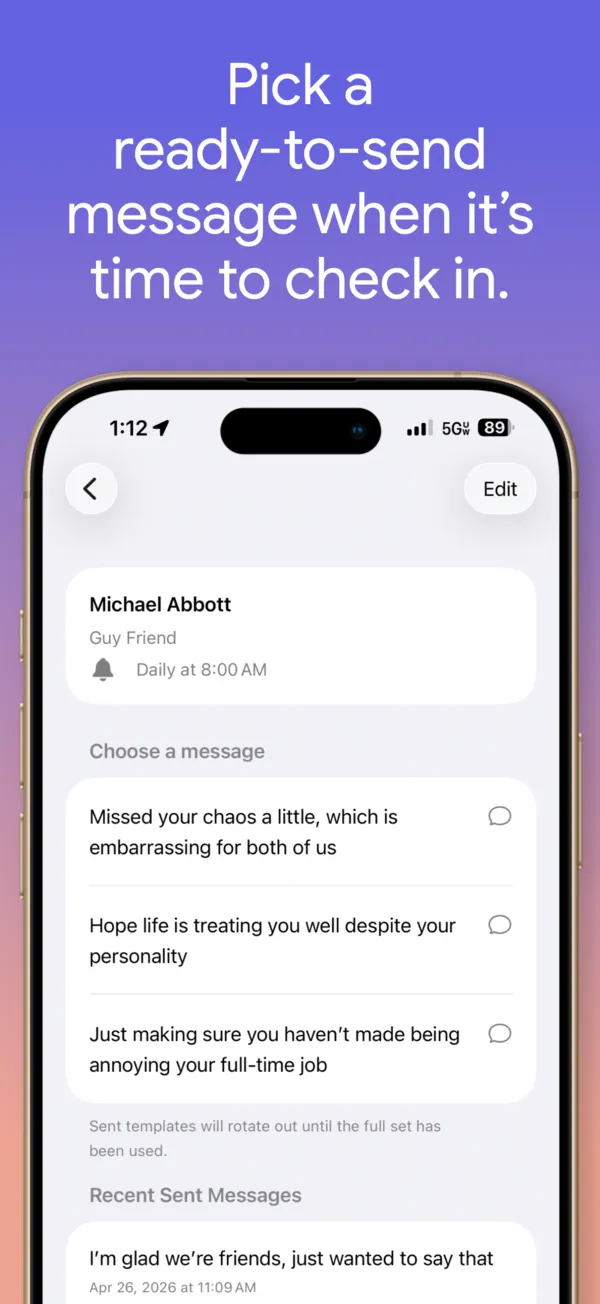 Kind Cue iPhone reminder screenshot