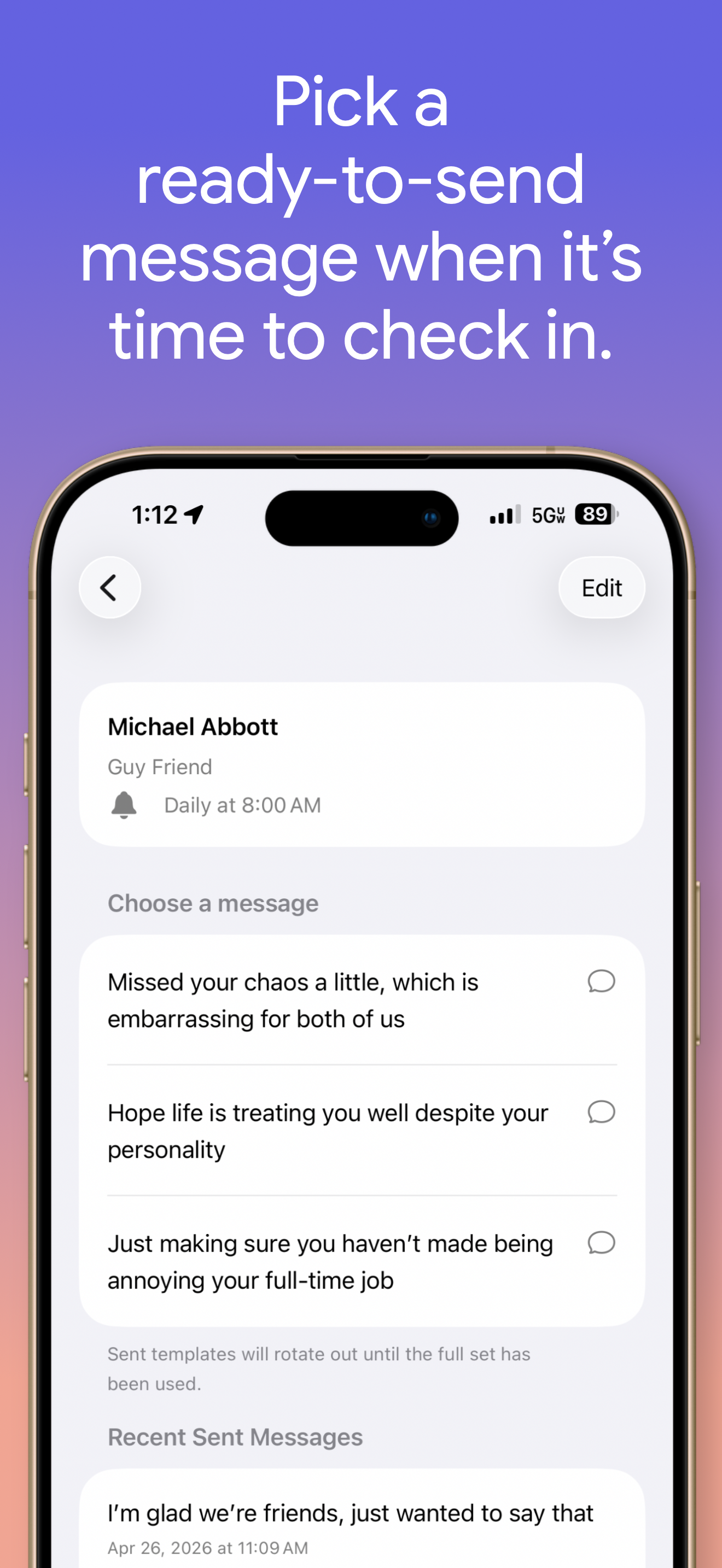 Kind Cue iPhone reminder screenshot