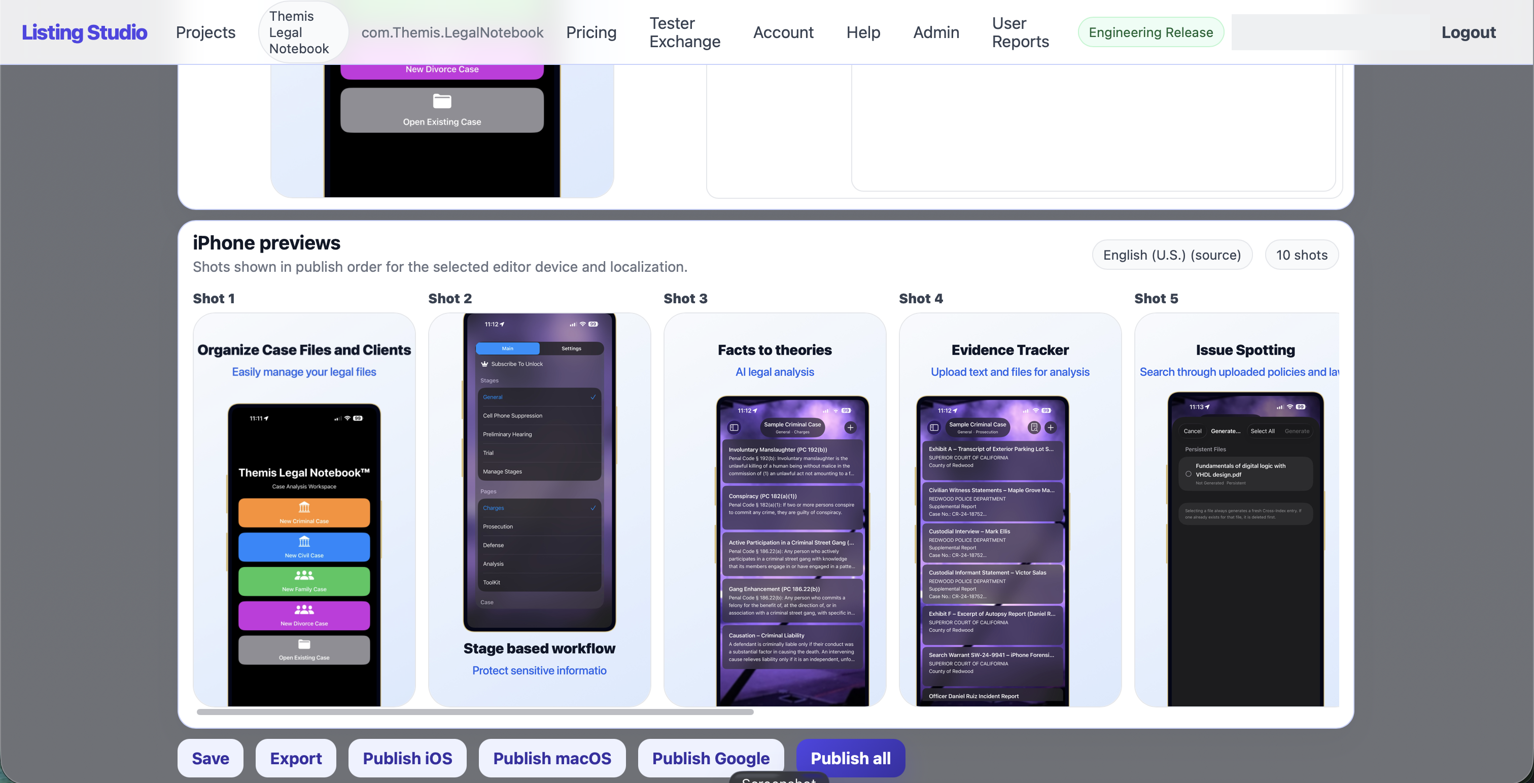 Listing Studios iPhone screenshot previews shown in publish order